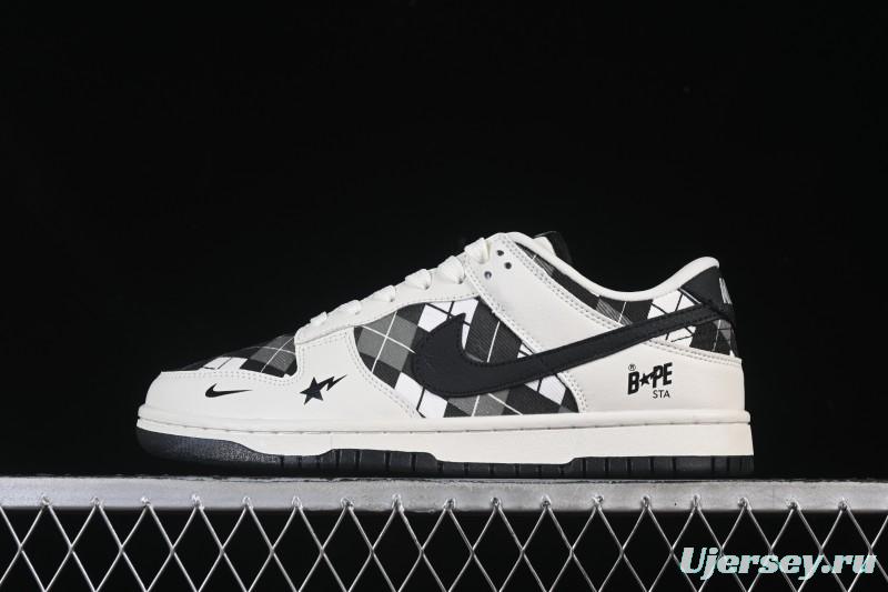 Nike SB Dunk Low BAPE Collaboration White Black Grid Low-Top Casual Skate Shoes - SC0601-463