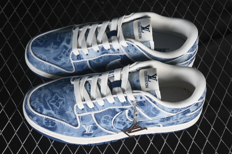Nike SB Dunk Low LV Collaboration Light Blue Denim Anniversary High-End Custom Low-Top Casual Skate Shoes - SC0601-468