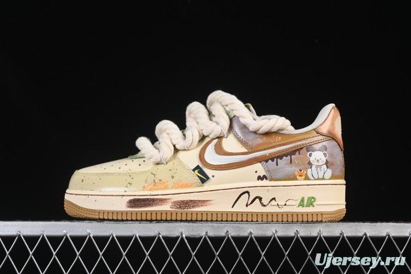 Nike Air Force 1 '07 Low Milk Coffee Bear Hand-Drawn Doodle Casual Sneakers - XL2321-666