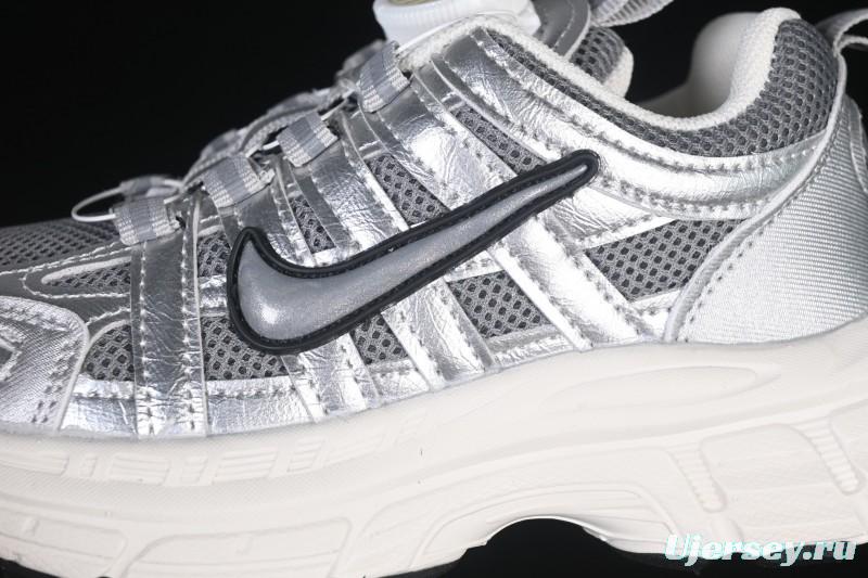 Nike P-6000 Retro Casual Sports Kids Shoes - Silver White Swoosh