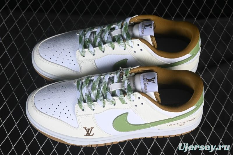 Nike SB Dunk Low LV Collaboration White Green Brown Low-Top Casual Skate Shoes - SC0601-476