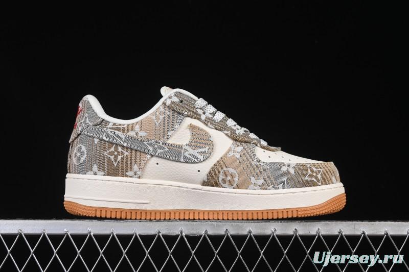 Nike Air Force 1 '07 Low LV Collaboration Grey Brown Floral Canvas Casual Sneakers - DF0188-076