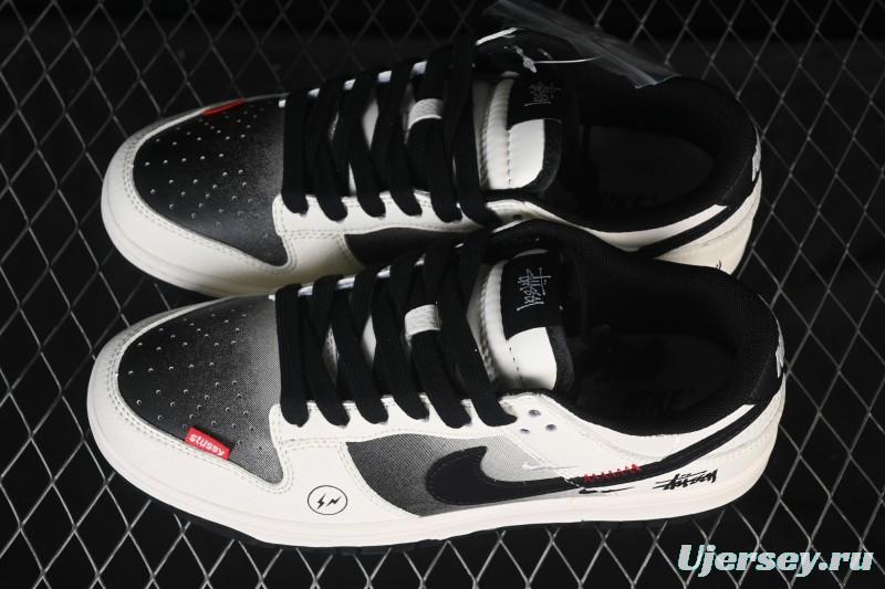 Nike SB Dunk Low Stussy Collaboration Lightning Fade Beige Black Anniversary Custom Low-Top Casual Skate Shoes - QW5836-020