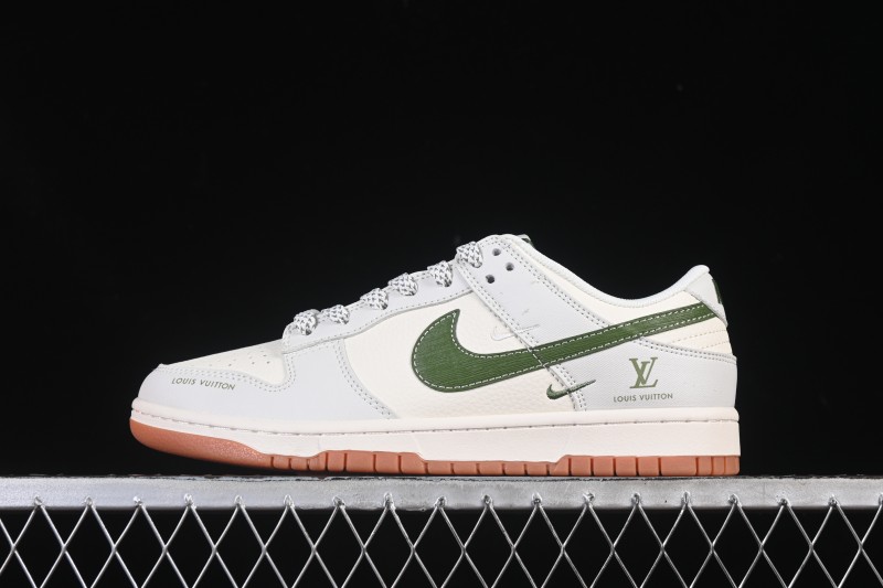Nike SB Dunk Low LV Collaboration Matcha Green Gum Sole Anniversary High-End Custom Low-Top Casual Skate Shoes - JP1628-032