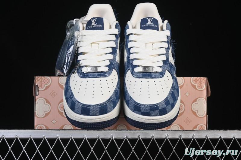 Nike Air Force 1 '07 Low Casual Sneakers in White Navy Blue - YF9511-816