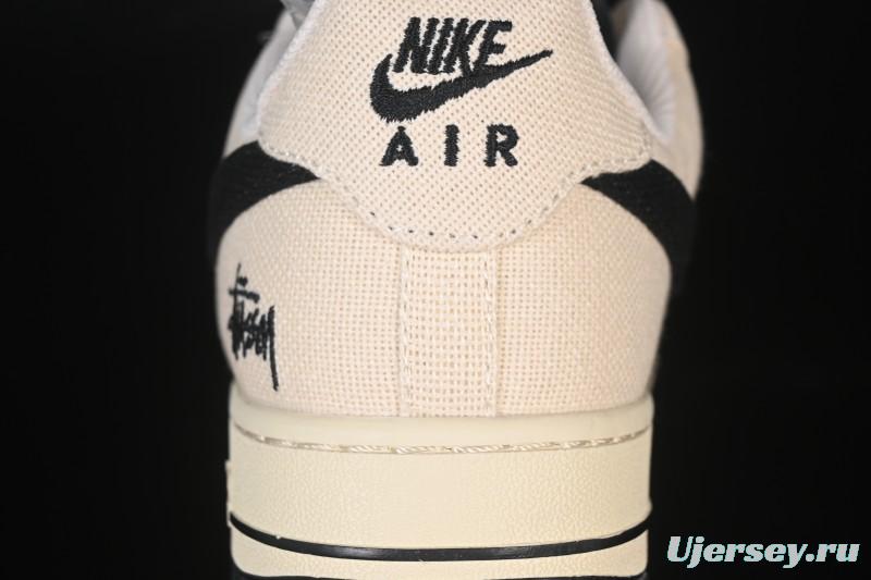 Nike Air Force 1 '07 Low Stussy Collaboration Beige Black Canvas Casual Sneakers - XX3168-155