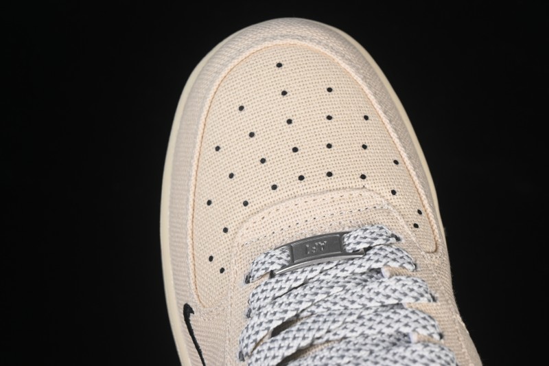 Nike Air Force 1 '07 Low Stussy Collaboration Beige Black Canvas Casual Sneakers - XX3168-155