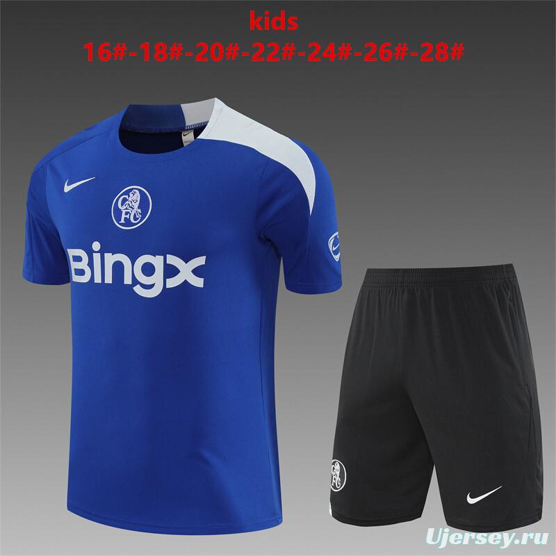 25/26 Kids Chelsea Blue T90 Short Sleeve+Soccer Shorts
