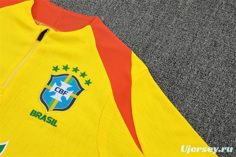 Player Version 25/26 Brazil Yellow Half Zipper Jacket+Long Pants