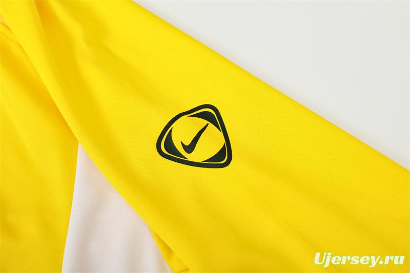 2002 Brazil Yellow Half Zipper Jacket+Long Pants