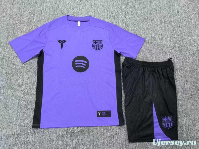 25/26 Kids Barcelona Purple Joint Edition Short Sleeve+Soccer Shorts
