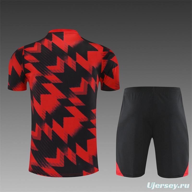 25/26 Manchester United Red Black Camouflage Short Sleeve Jersey+Shorts with XS