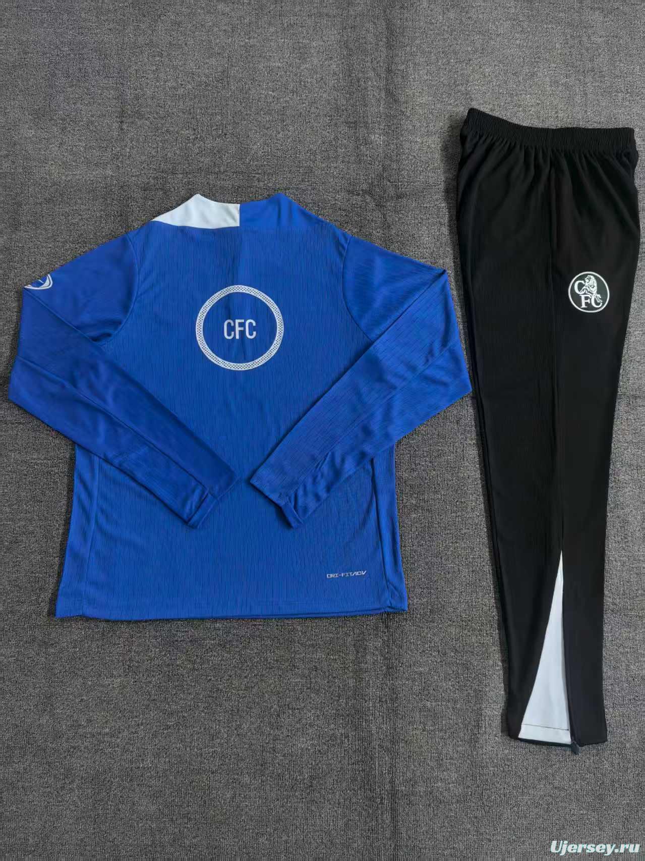 Player Version 25/26 Kids Chelsea Color Blue T90 Half Zipper Jacket+Long Pants