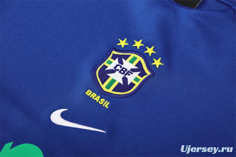 2002 Brazil Color Blue Half Zipper Jacket+Long Pants