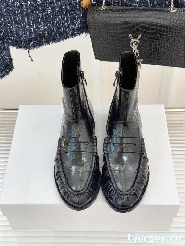 Saint Laurent YSL Letter Loaf Short Boots with Pleated Edges - KFY00430