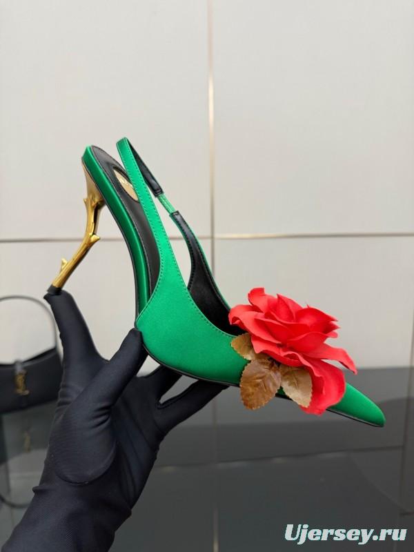 Saint Laurent 2025 Spring/Summer Rose Thorn High Heels with Sculptural Gold Heel - KFY00320