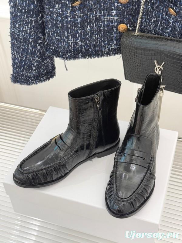 Saint Laurent YSL Letter Loaf Short Boots with Pleated Edges - KFY00430