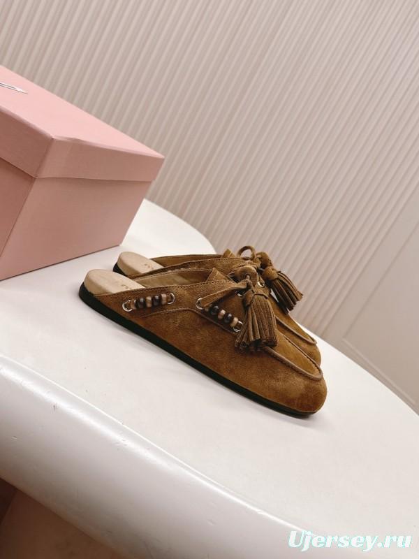 Miu Miu Fall Winter 2025 Tassel Loafer Mule with Beaded Accents - LY00320