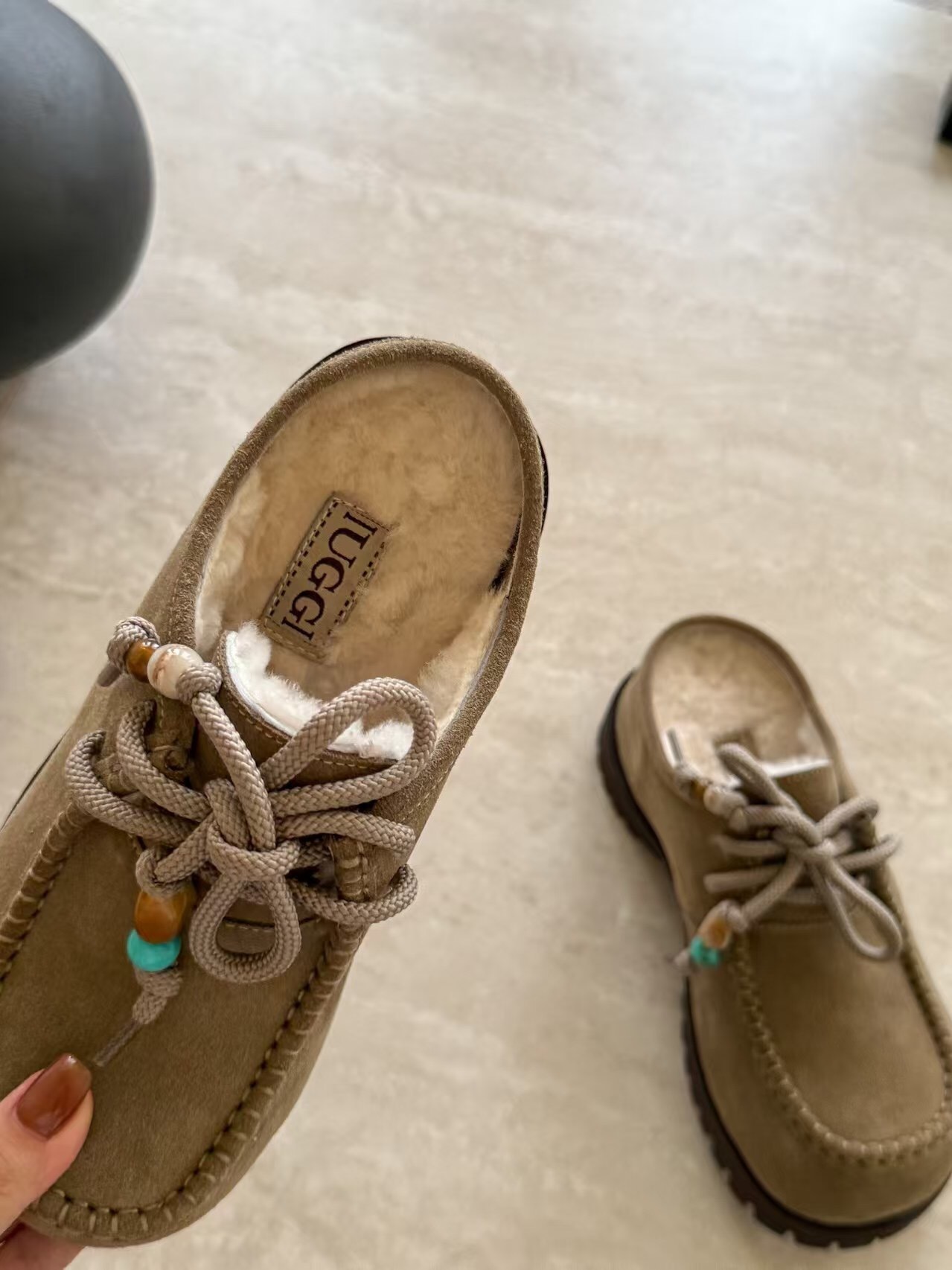 UGG Fall Winter New Potato Wool Slippers Retro Acrylic Buckle Decoration - KFY00250