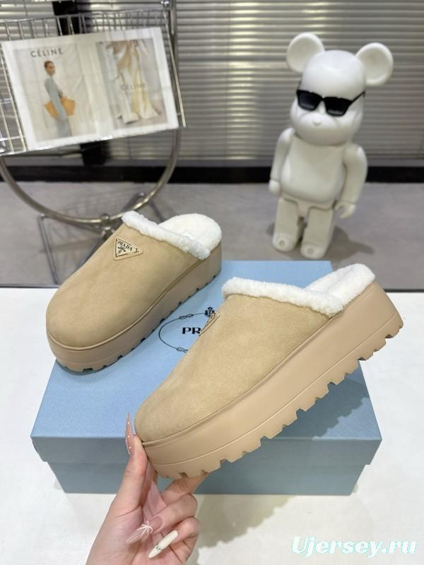 Prada 2025 SS Spring Fur Slippers with Rubber Sole - KFY00280