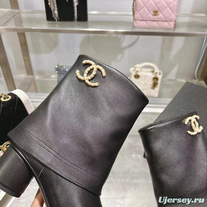 Chanel 2025/SS Runway Turn-Cuff Block Heel Straight Boots Tube Boots Classic Color Block - LY00400