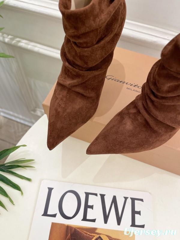 Gianvito Rossi Fall/Winter 2025 GR Pointed Toe Retro Pleated High Heel Ankle Boots - KFY00340