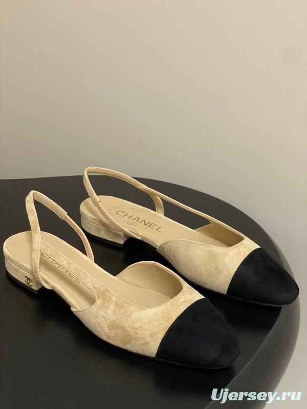 Chanel Sling-back Two-tone Suede Slingback Sandals Flat/Block Heel - KFY00280