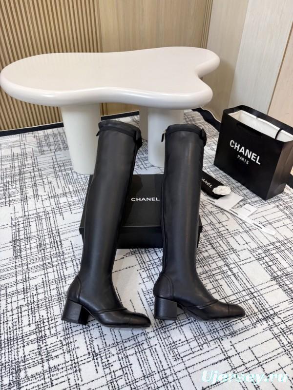 Chanel Classic Chunky Heel Back Zipper Long Boots - LY00360