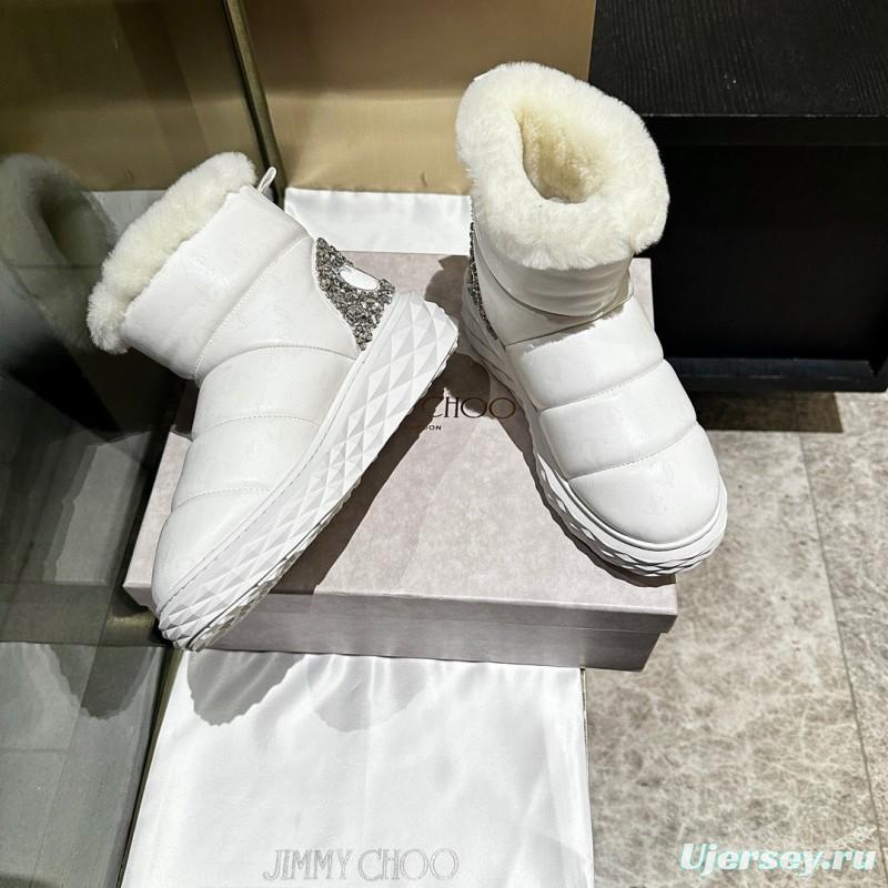 Jimmy Choo 2025 SS Casual White Sneakers with Genuine Wool Snow Boots - LY00340