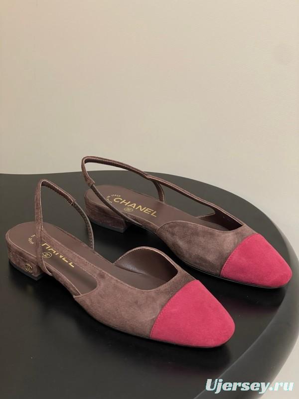 Chanel Sling-back Two-tone Suede Slingback Sandals Flat/Block Heel - KFY00280