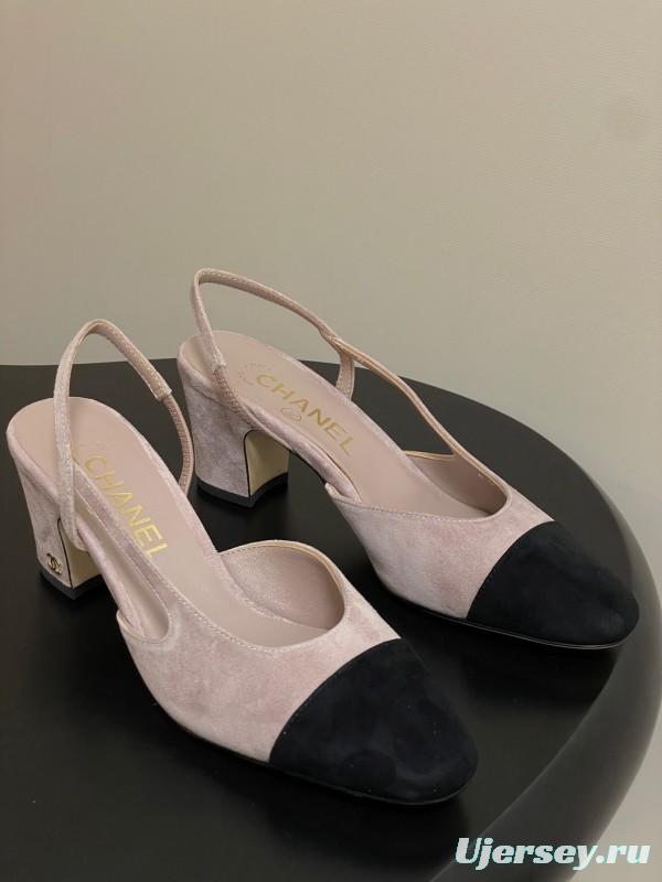 Chanel Sling-back Two-tone Suede Slingback Sandals Flat/Block Heel - KFY00280