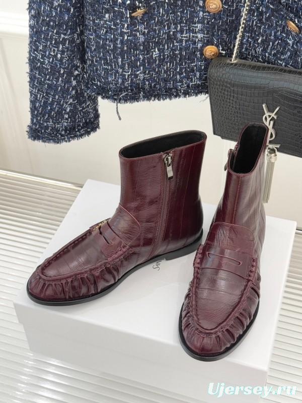 Saint Laurent YSL Letter Loaf Short Boots with Pleated Edge - KFY00430