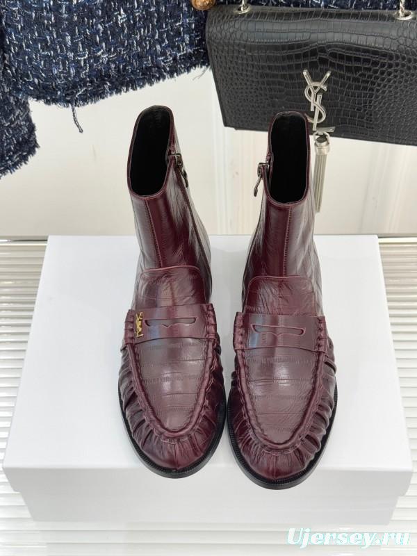 Saint Laurent YSL Letter Loaf Short Boots with Pleated Edge - KFY00430