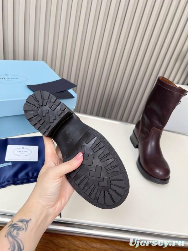 Prada 2025 SS Retro Martin Boots Motorcycle Boots - LY00350