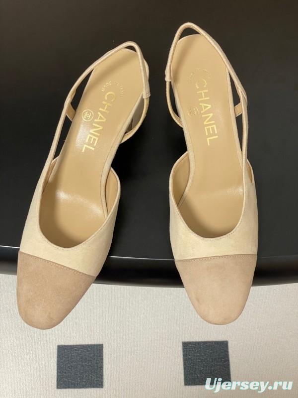 Chanel Sling-back Two-tone Suede Slingback Sandals Flat/Heeled - KFY00280