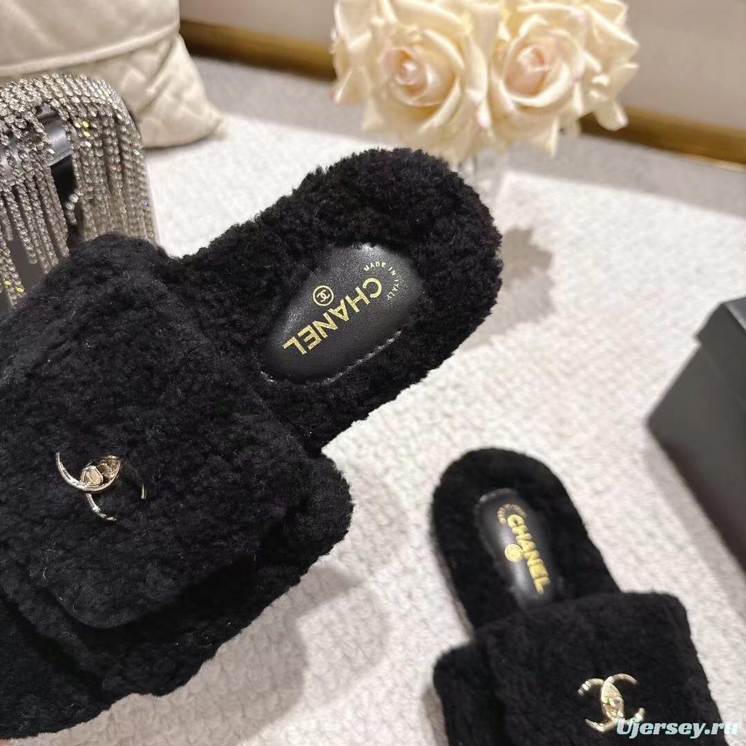 Chanel 2025/SS Slingback Lock Buckle Butterfly Fur Slippers - LY00250