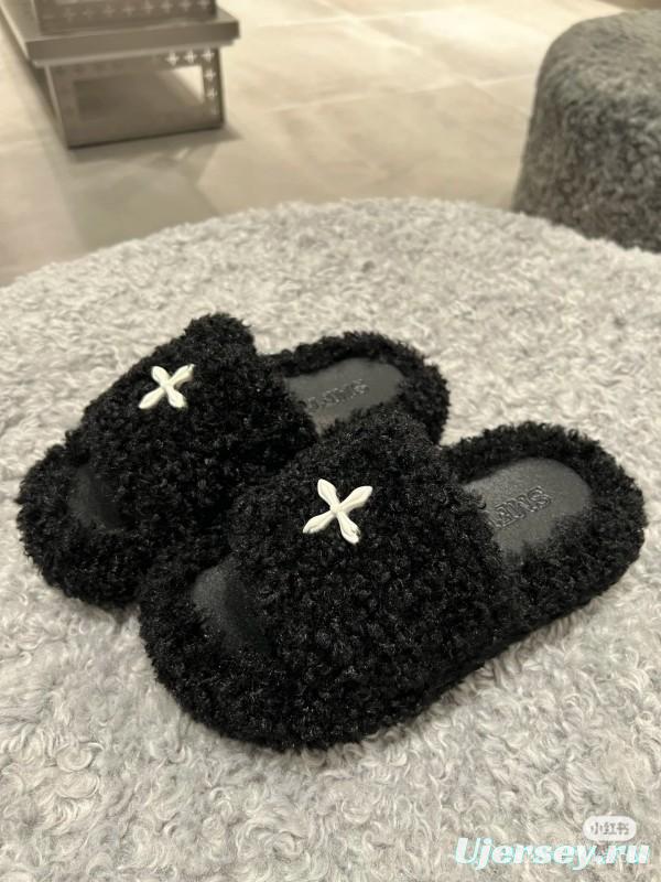 SMFK 2025/SS Fur Mule Sandals Latest Popular Cross Pattern - KFY00230