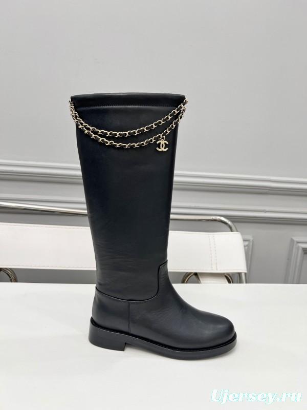 Chanel 2025 SS Quilted Leather Chain CC Four-Leaf Clover Flat Ankle Boots - LY00510