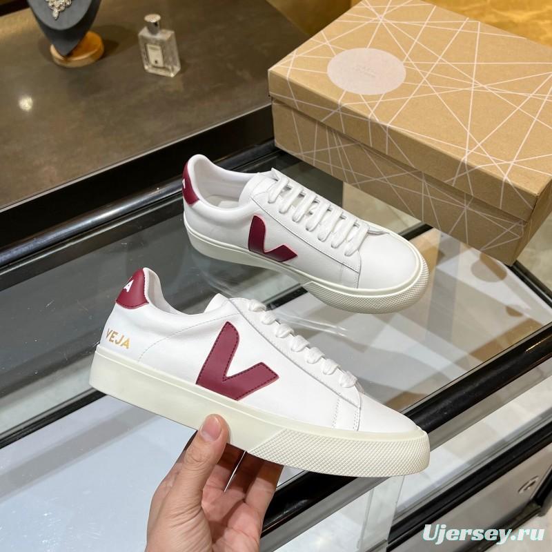 VEJA Classic White Sneakers V Logo Lace-Up Retro Flat Platform Casual Sports Shoes - LY00220