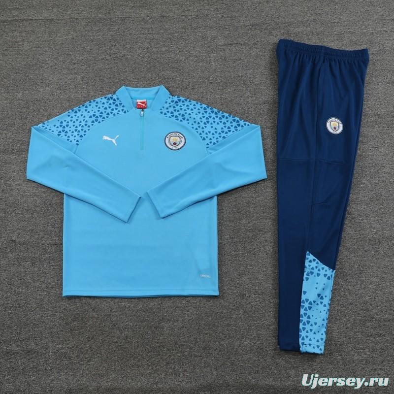25/26  Manchester City Sky Blue Half Zipper Jacket+Long Pants