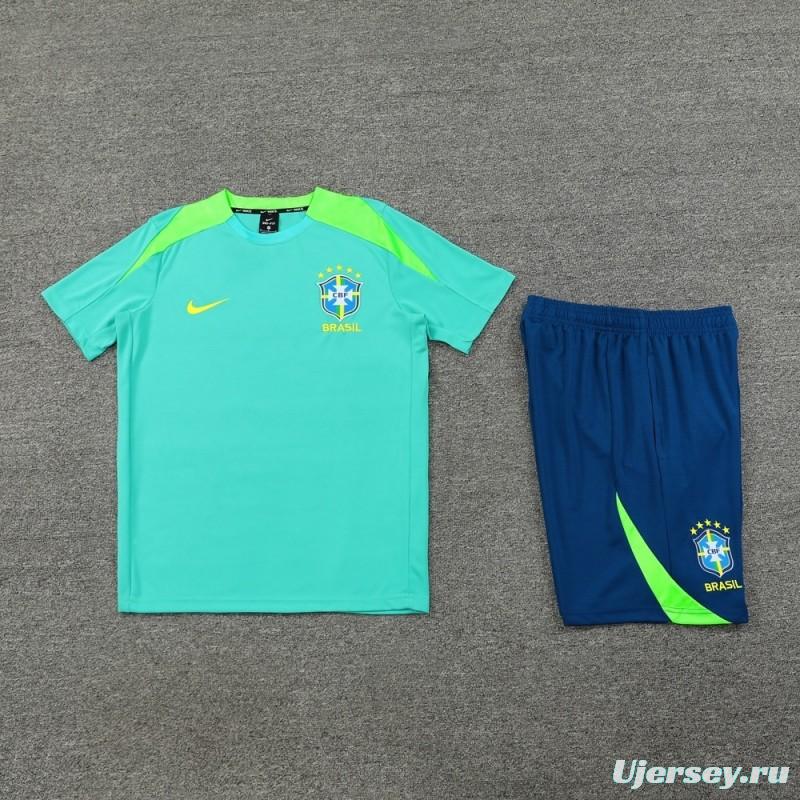 2025 Brazil Lake Green Short Sleeve+Soccer Shorts