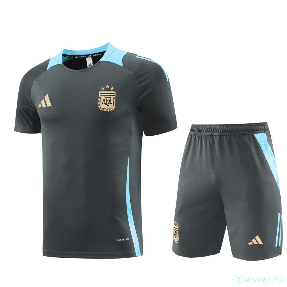 2025 Argentina Dark Gray Short Sleeve+Soccer Shorts