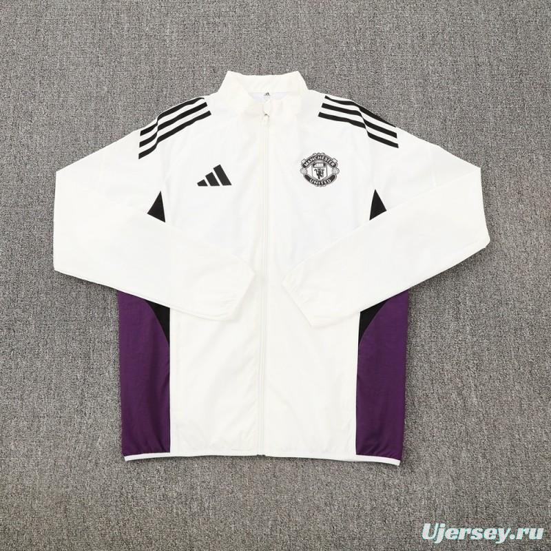 25/26 Manchester United White S-3XL Half Zipper Jacket+Long Pants