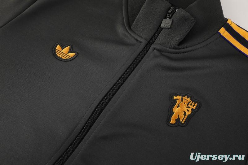 25/26 Manchester United 08 Dark Gray Half Zipper Jacket+Long Pants S-2XL