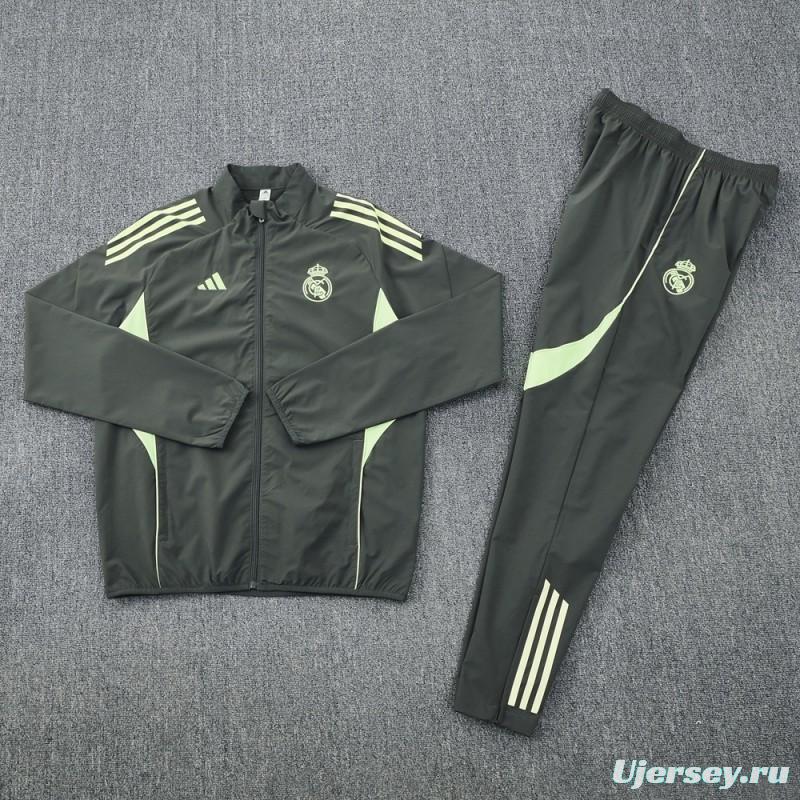 25/26 Real Madrid Dark Green Half Zipper Jacket+Long Pants S-3XL