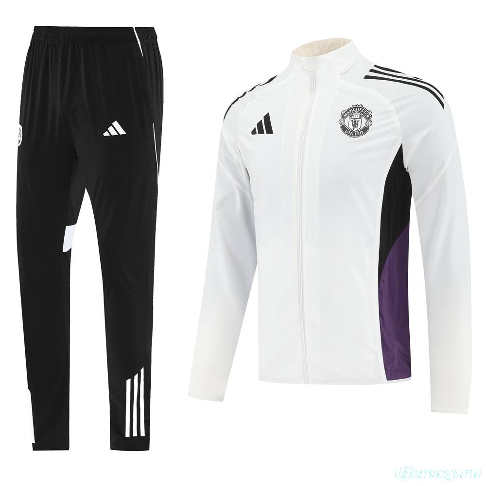 25/26 Manchester United White S-3XL Half Zipper Jacket+Long Pants