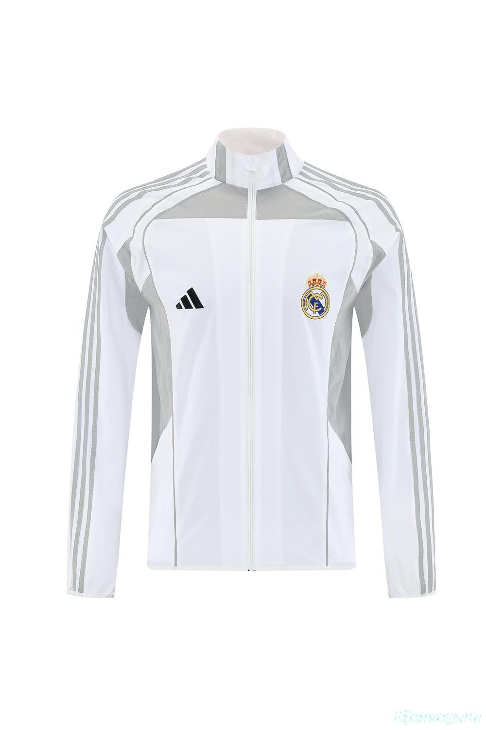 25/26 Real Madrid White Half Zipper Jacket+Long Pants S-3XL