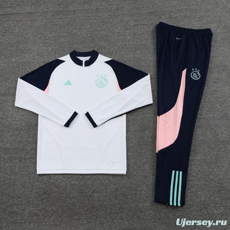 23/24 Ajax White S-2XL Half Zipper Jacket+Long Pants