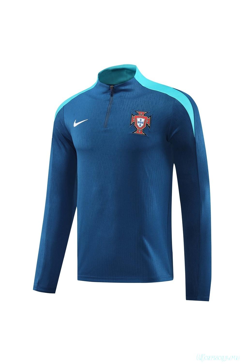2025 Portugal Royal Blue Half Zipper Jacket+Long Pants