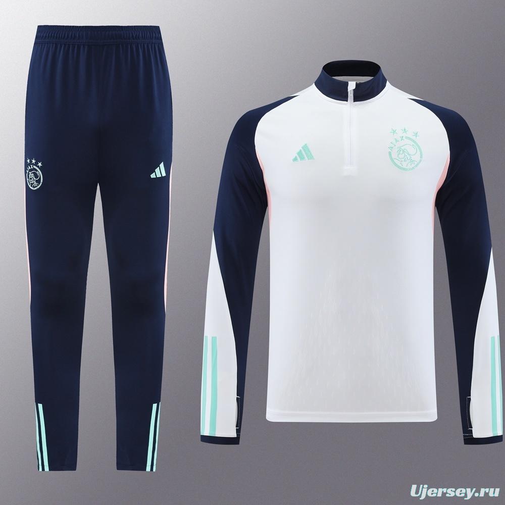 23/24 Ajax White S-2XL Half Zipper Jacket+Long Pants